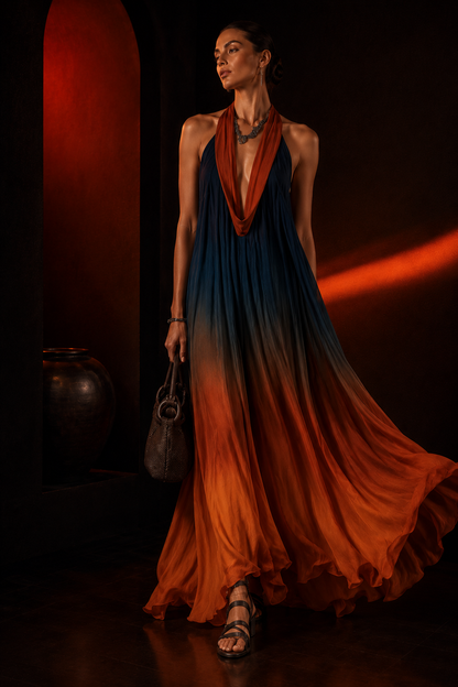 European And American Floral-print Sleeveless Maxi Dress For Vacation